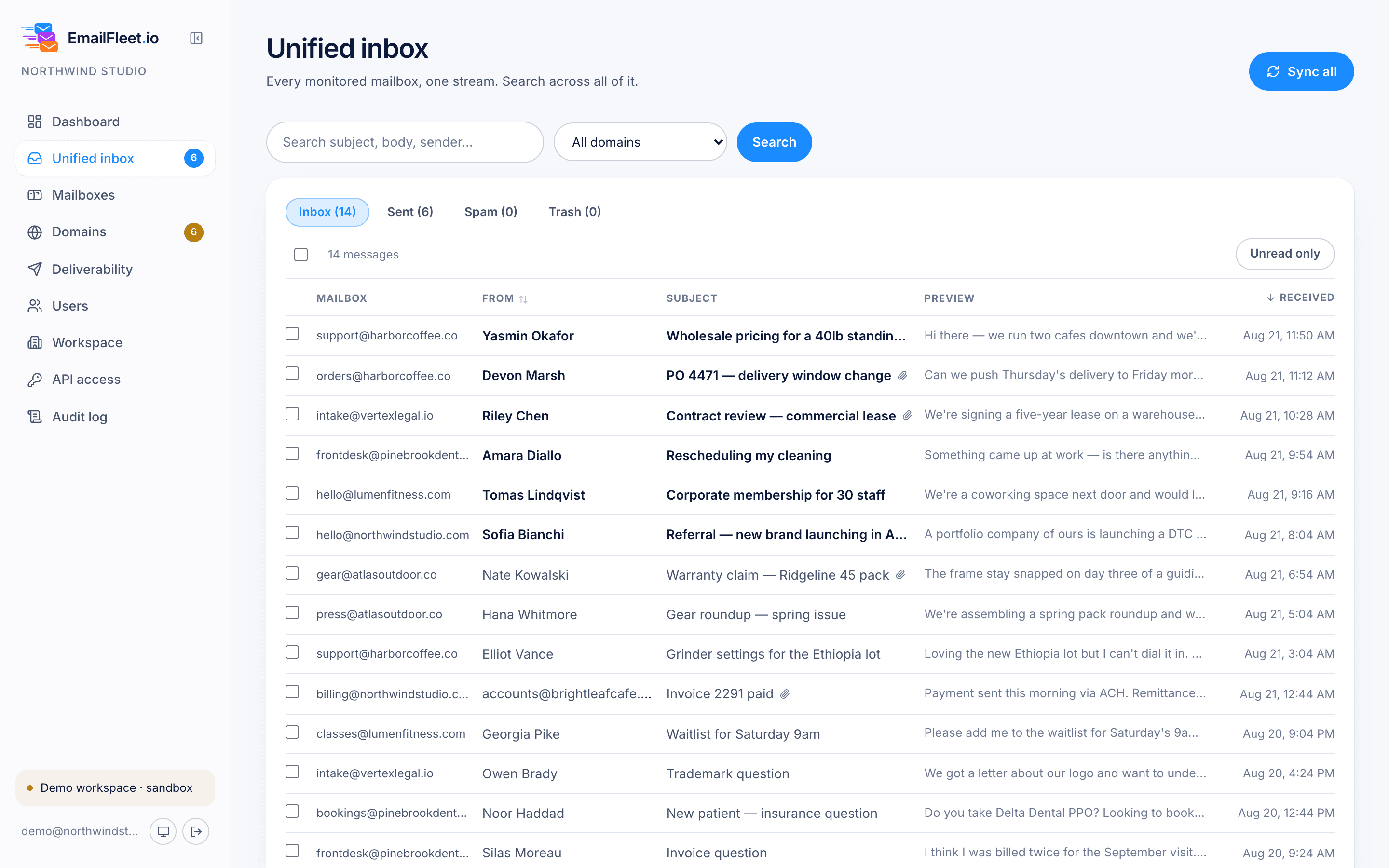 Unified inbox across every mailbox
